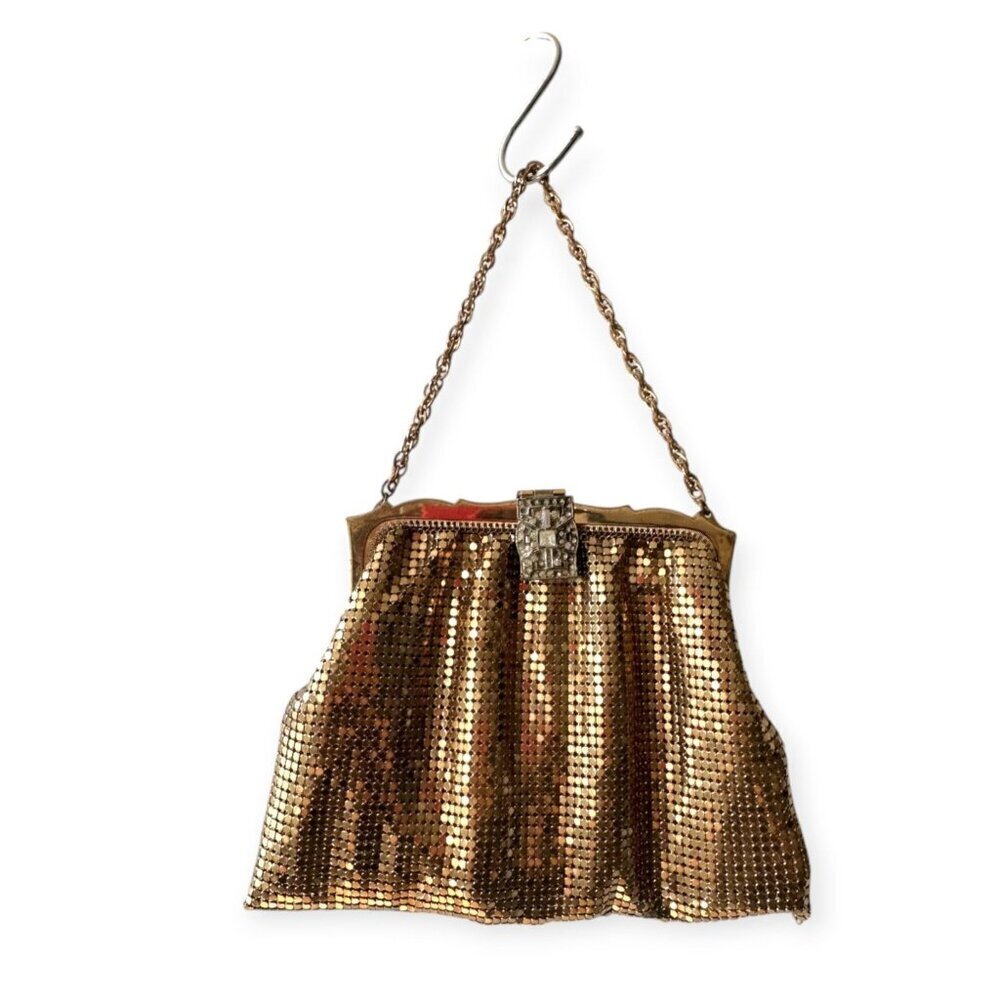 Vintage Whiting & Davis Gold Mesh Evening Bag, Art Deco style, 30s